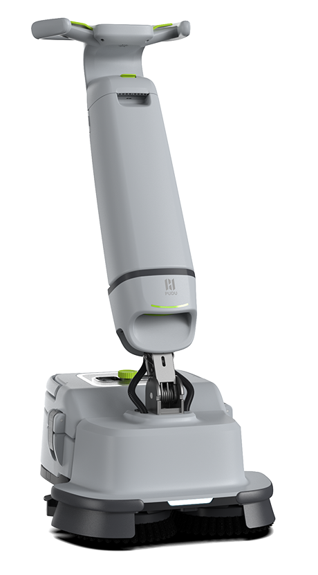 PUDU SH1 in Hellgrau – handgeführte Scheuersaugmaschine mit Dualbürsten für randnahe, streifenfreie Reinigung
